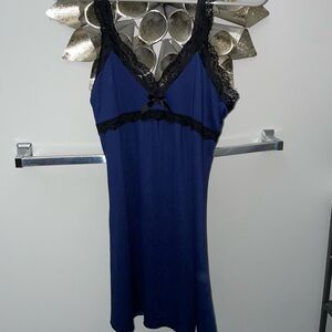 Elegant Lace Trim Navy Chemise
